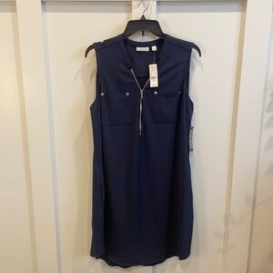 New York & Company Navy Zip-Front Mini Dress